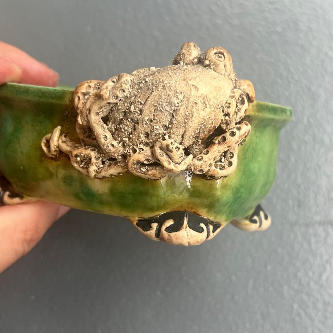 756.彫刻雲足長方 盆栽鉢 植木鉢 10.2*7.2*4.4cm