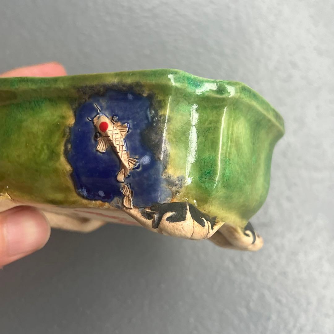 756.彫刻雲足長方 盆栽鉢 植木鉢 10.2*7.2*4.4cm