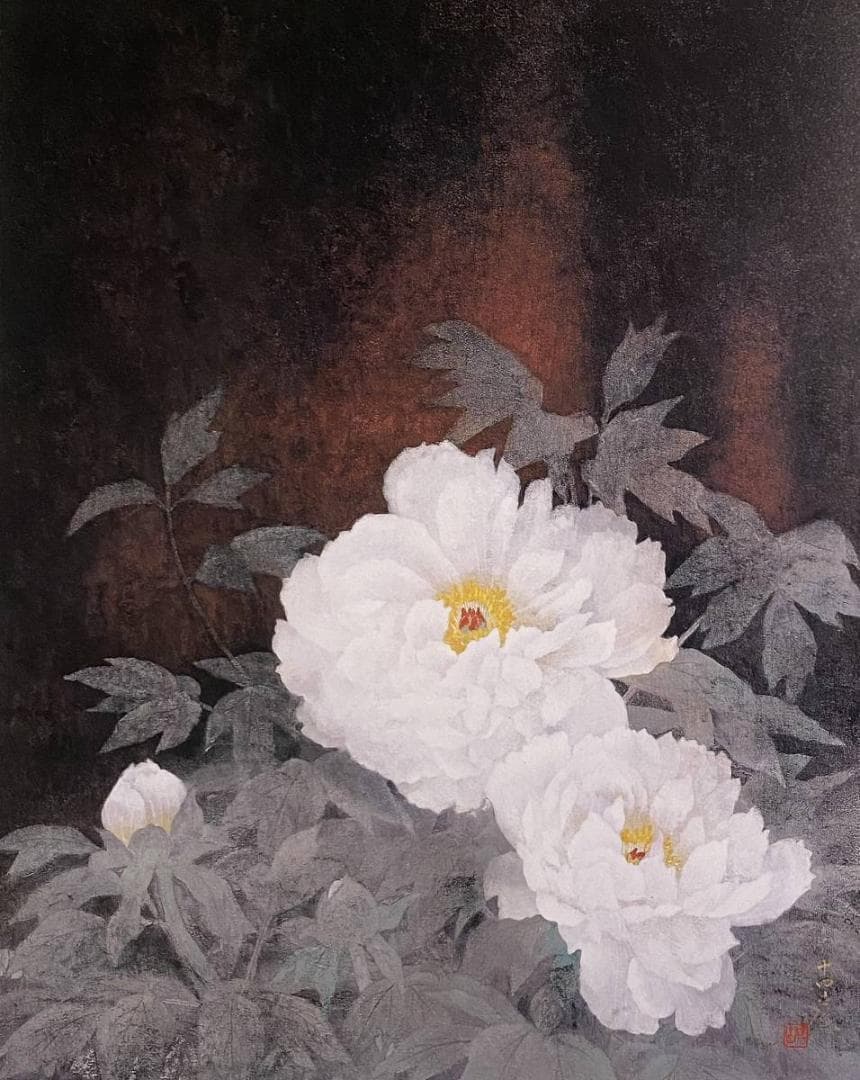 大矢十四彦、【富貴花】、希少な額装用画集より、新品額装付、状態良好