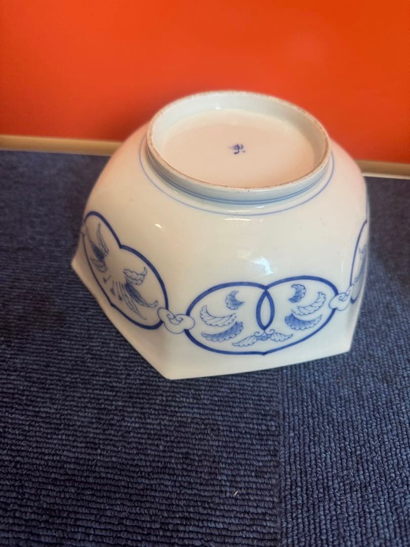 1885 香蘭社　染付鳳凰文　六角深鉢　2客　時代物