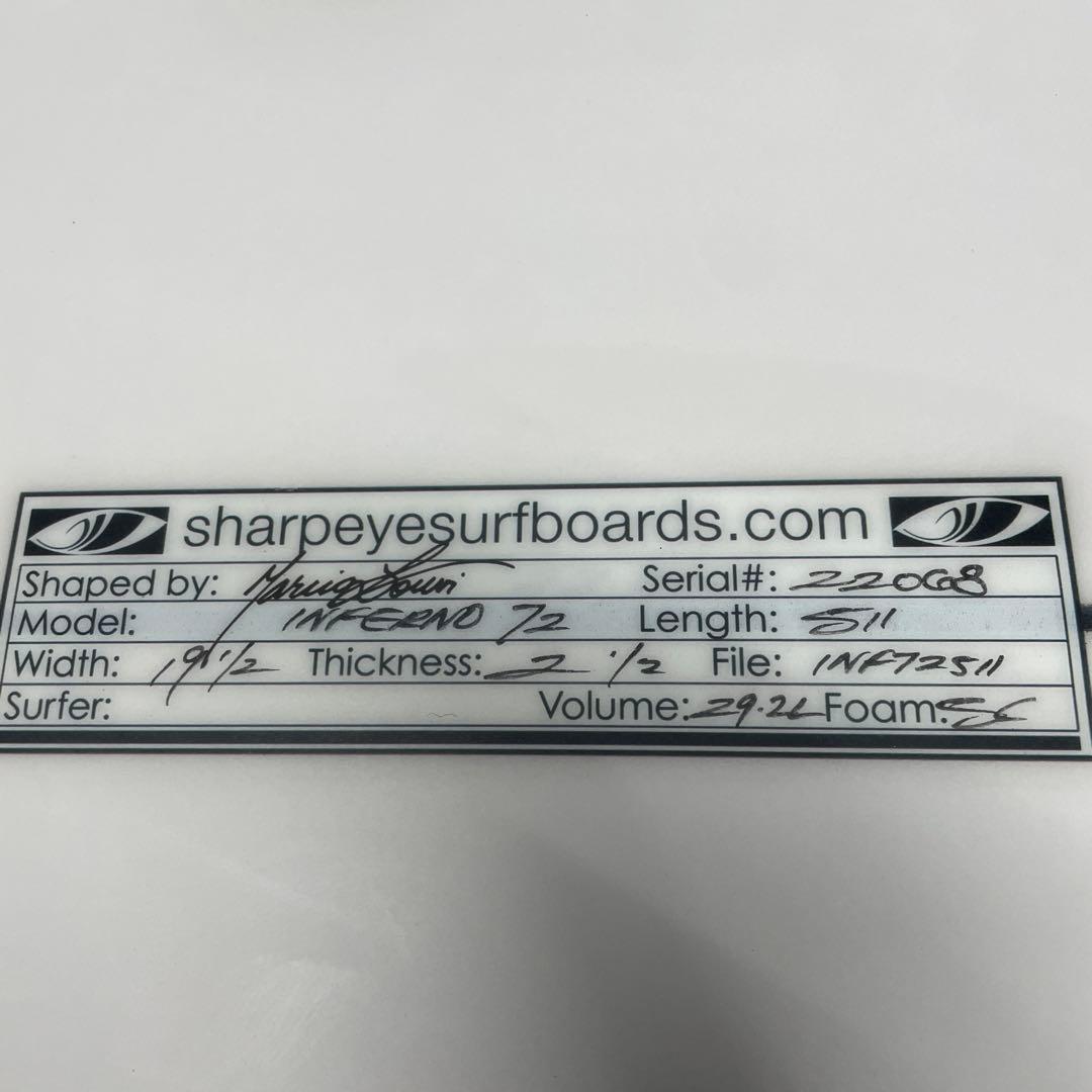 SHARP EYE INFERNO72 シャープアイ 5'11 フィン付き