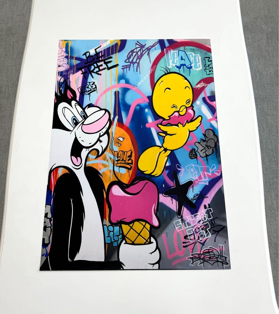 No.168フレーム付きキャンバスアート　オマージュアート　絵画　トゥイーティー