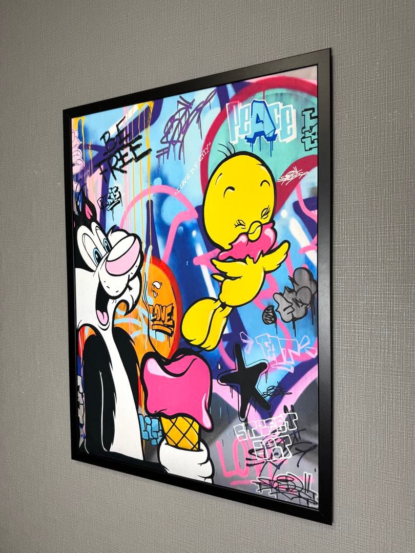 No.168フレーム付きキャンバスアート　オマージュアート　絵画　トゥイーティー