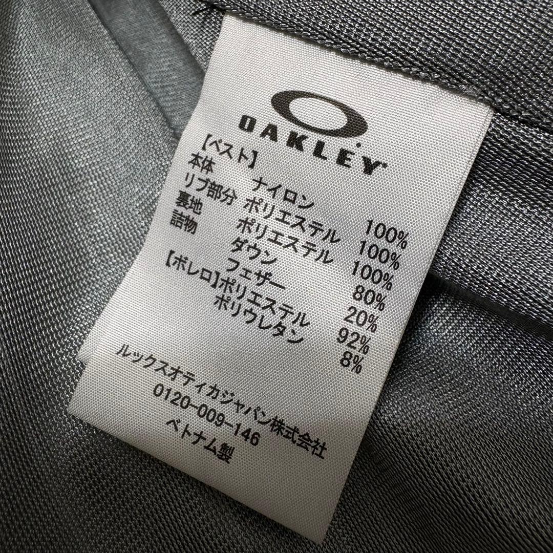 【美品】オークリー／スカル ダウンベスト／刺繍ロゴ　ブラック／M