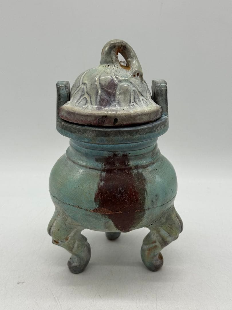 中国　鈞釉　蓮摘香炉　訳あり　送料込み251104