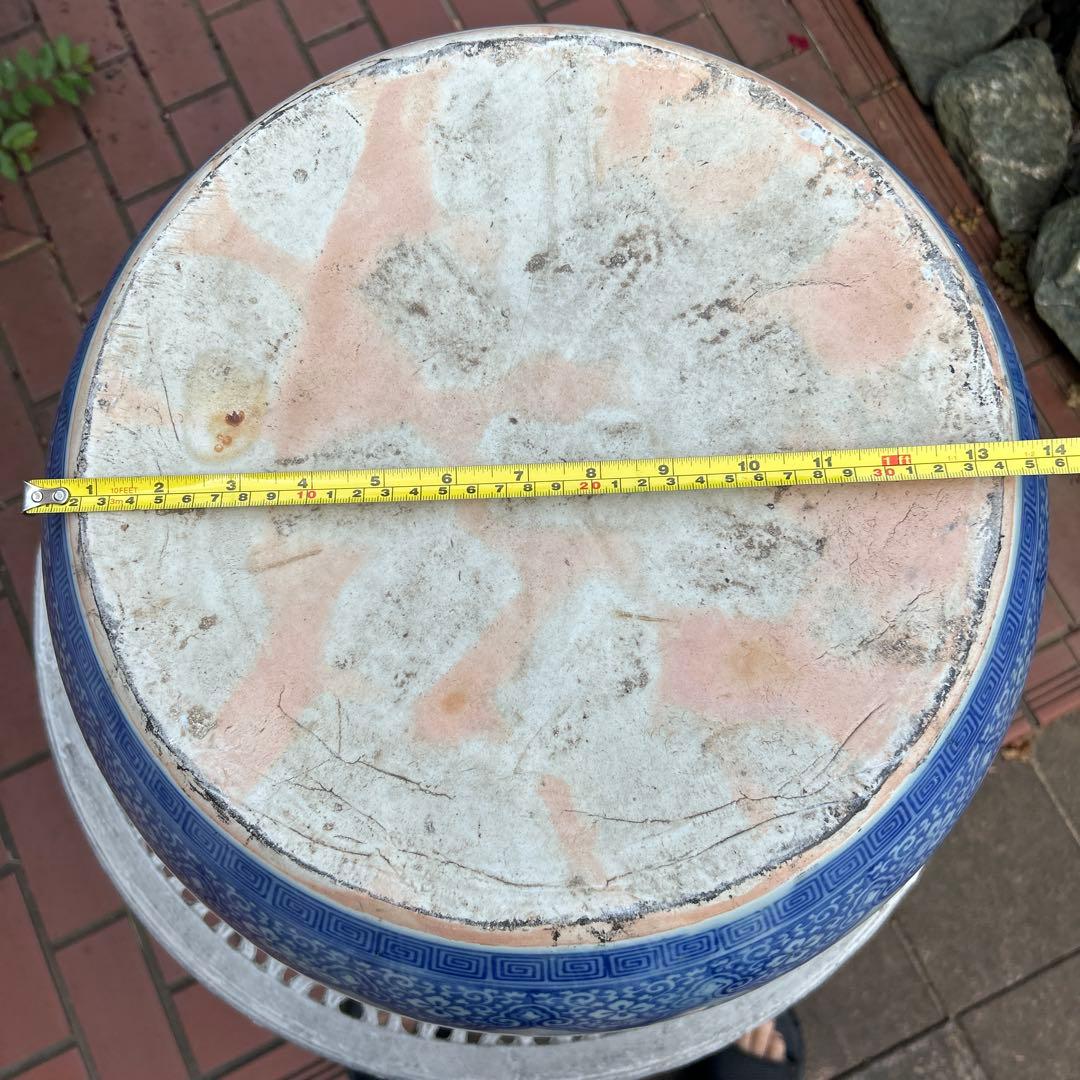 中国骨董50年以上旧蔵唐物 染付手絵山水紋大鉢 火鉢、金魚鉢、睡蓮鉢、水槽に兼用