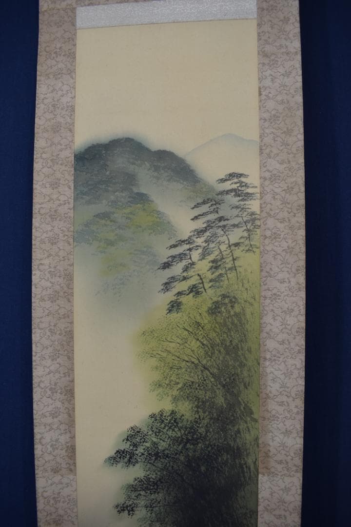 【真作】平井楳仙/嵐峡新緑図/保津川筏下り図/掛軸☆宝船☆Z-285