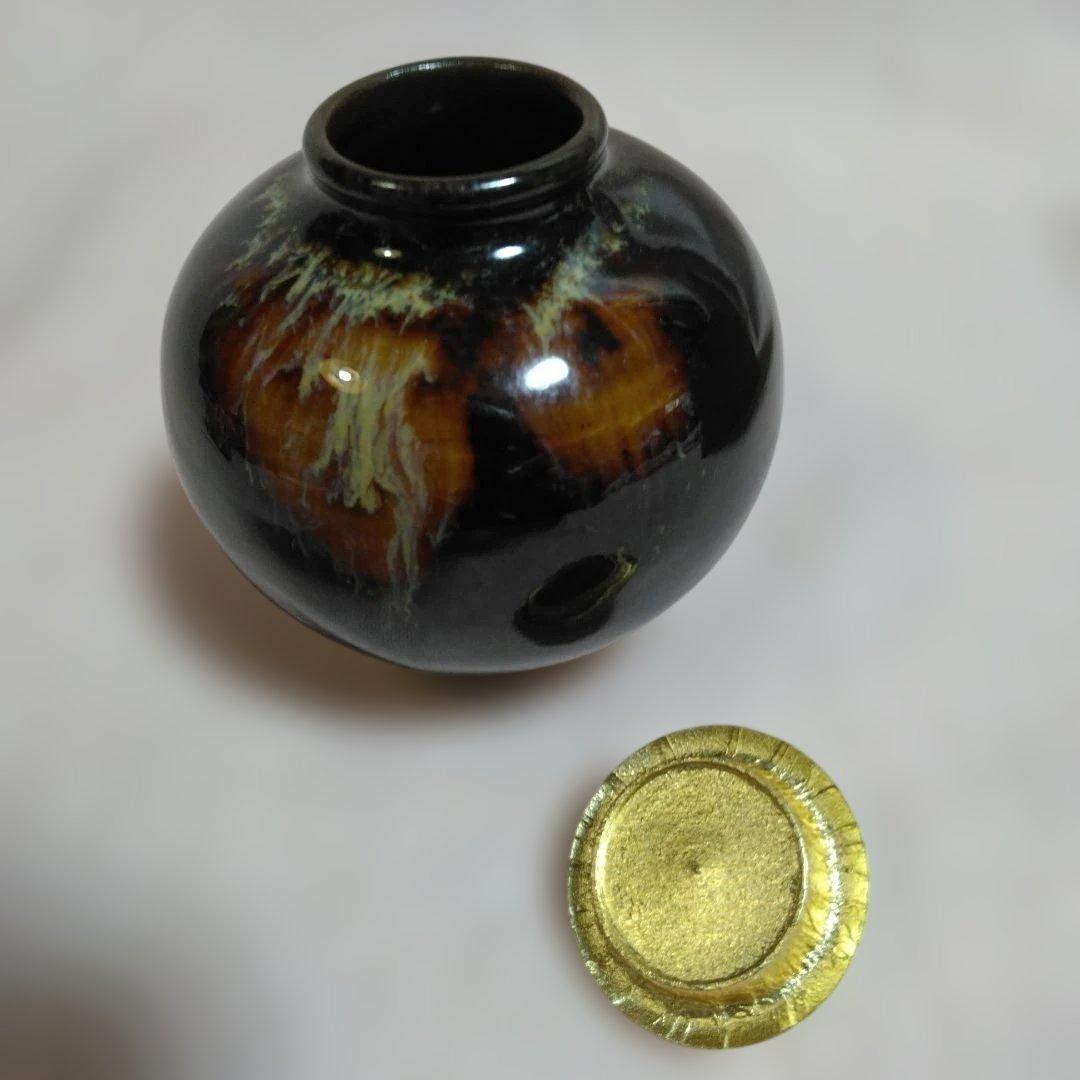 桶谷定一作　文琳茶入　 牡丹唐草仕覆付き