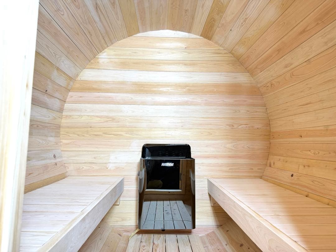 【本格派】✨檜の香り✨バレルサウナ　デッキ付き　HARVIA ストーブ付き