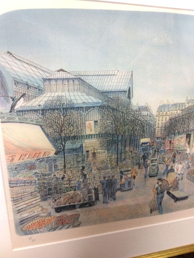 リトグラフ　ロルフ・ラフルスキー　「レ・アレ市場」　フランス　直筆サイン　限定