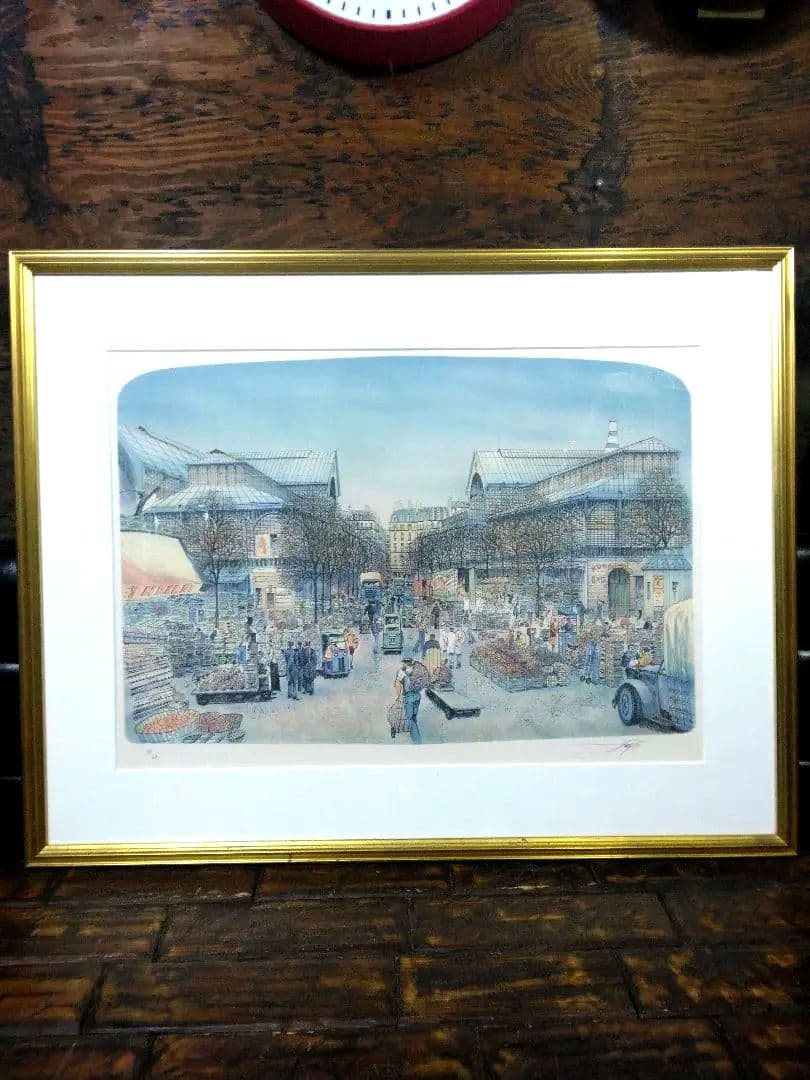 リトグラフ　ロルフ・ラフルスキー　「レ・アレ市場」　フランス　直筆サイン　限定
