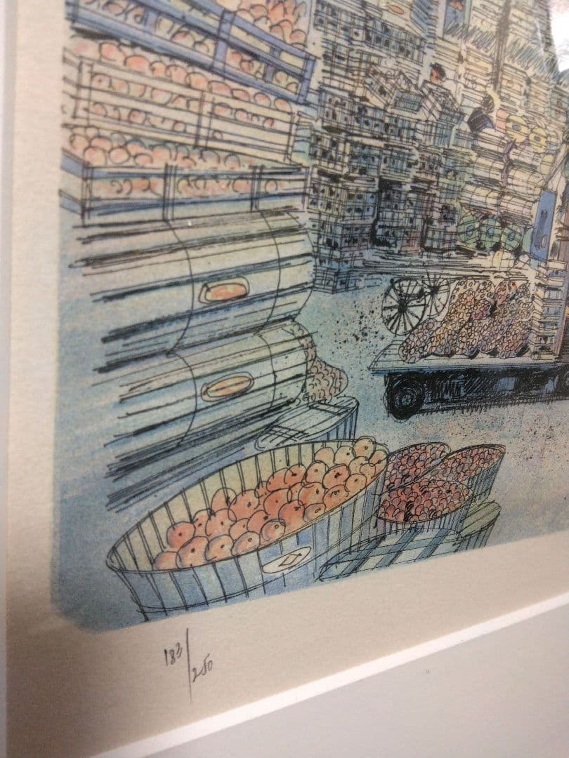 リトグラフ　ロルフ・ラフルスキー　「レ・アレ市場」　フランス　直筆サイン　限定