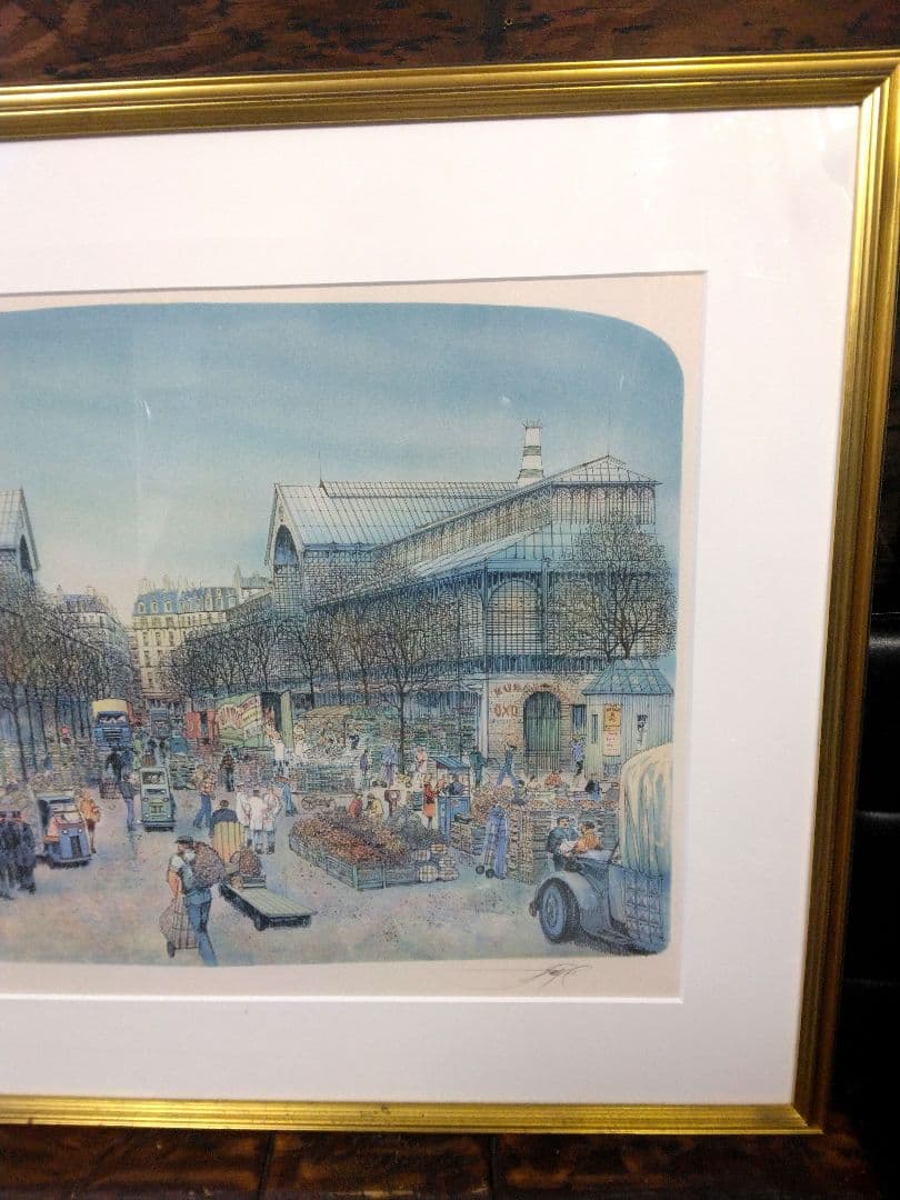 リトグラフ　ロルフ・ラフルスキー　「レ・アレ市場」　フランス　直筆サイン　限定