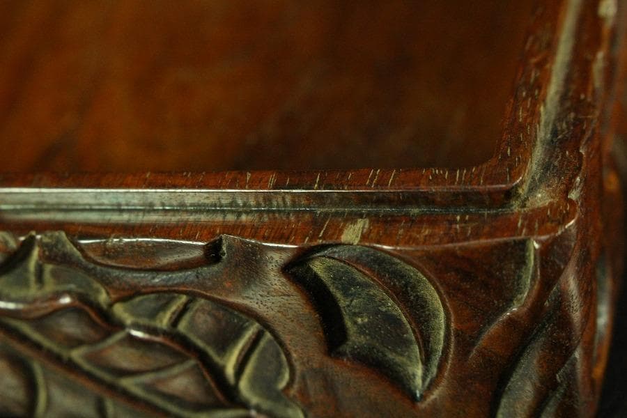 唐木 刻芭蕉 四方箱 旧家蔵出(K-A746)