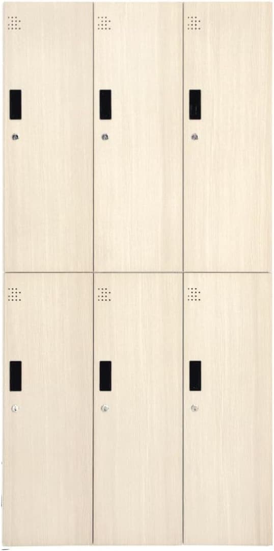 年内処分 送料込み 木目調オフィスロッカー 更衣室 6人用 ベージュ