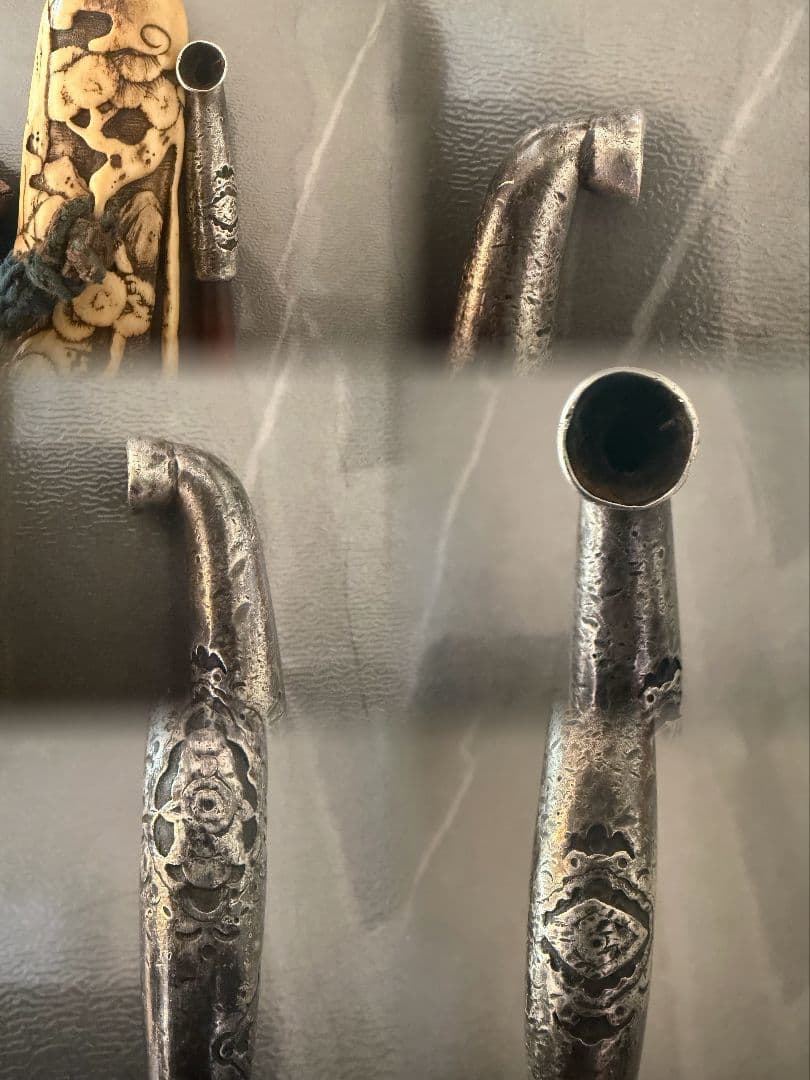 キセル　K18　彫金　煙管　緒締め玉 　煙草入れ　喫煙具　アンティーク