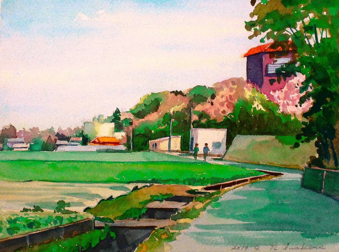 2018年 水彩画 風景 木製フレーム付き F6サイズ