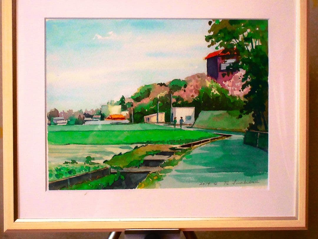 2018年 水彩画 風景 木製フレーム付き F6サイズ