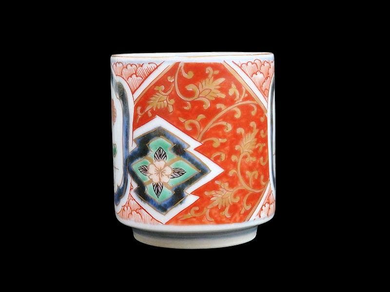 古伊万里　色絵　窓絵　花に金唐草図　のぞき 猪口　D802AS-CYg