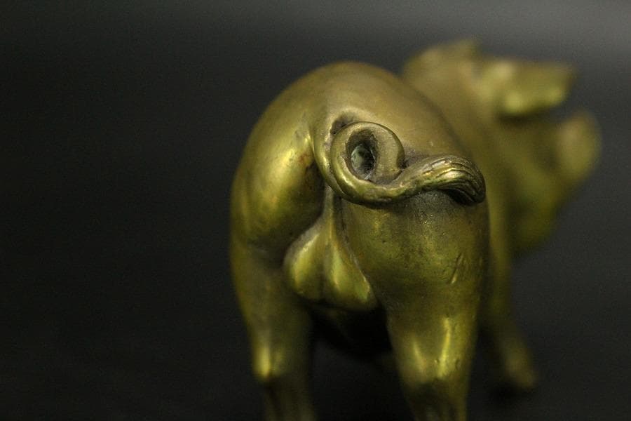 中国美術 銅 猪 一対 縁起物 7.8cmx3cm(LC537)