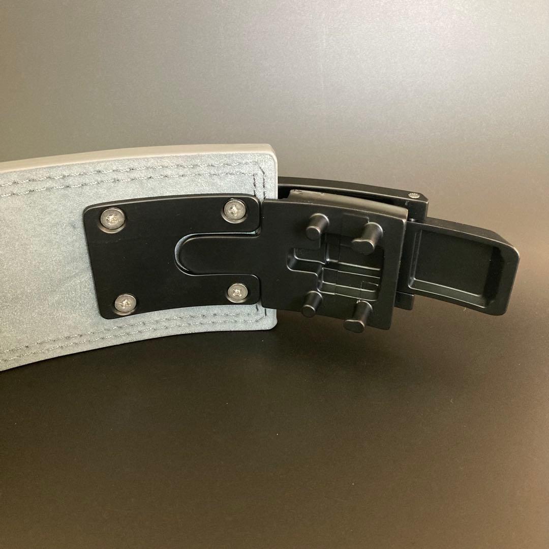 訳あり パワーベルト レバーアクション 本革 グレー×マット黒 ワンタッチ可変式