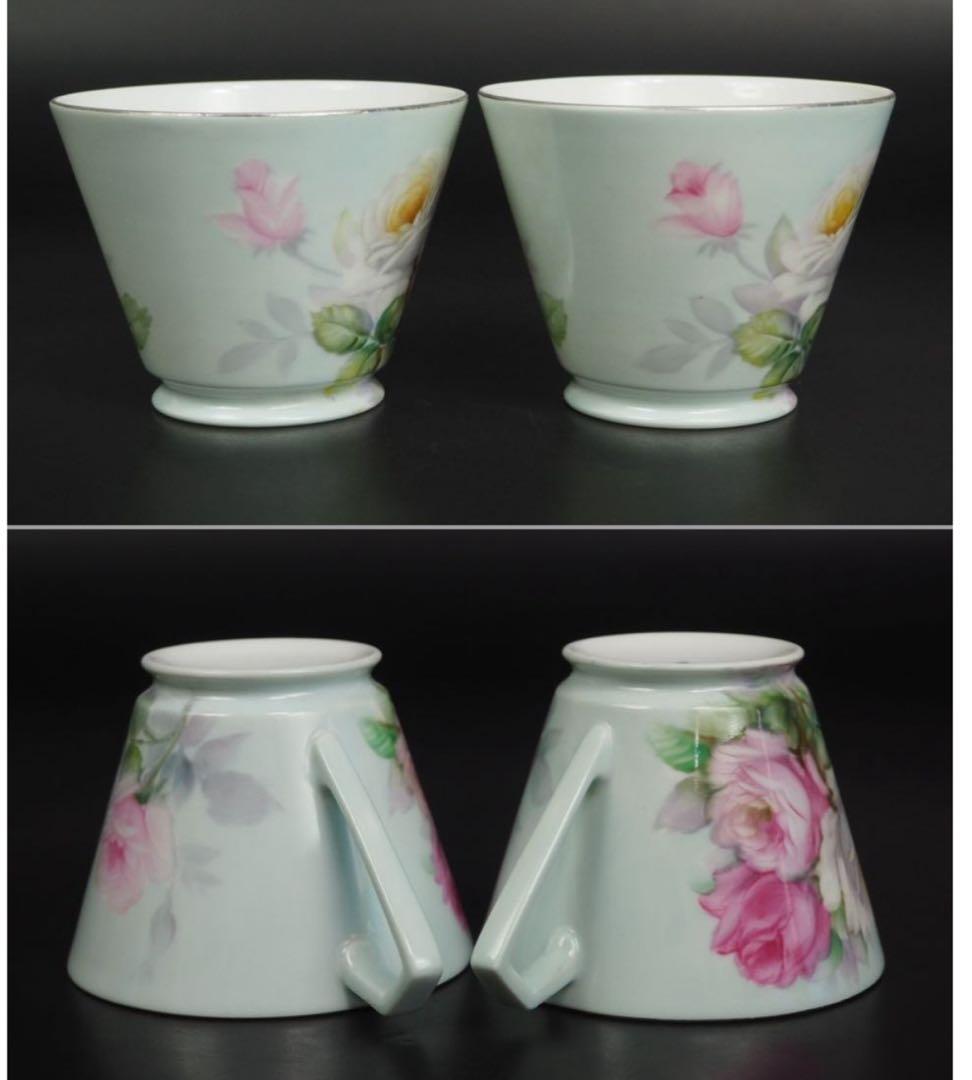 送料無料1912年 『オールドノリタケ』製 手描き薔薇文カップ＆ソーサー5客