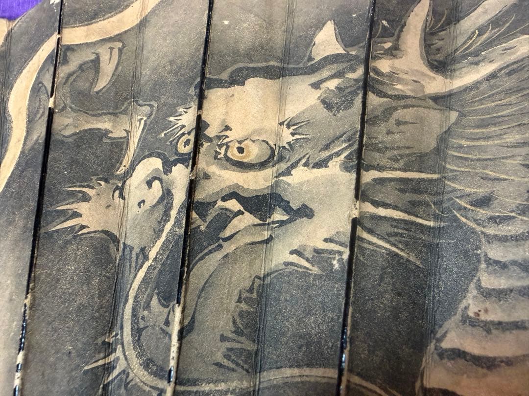 希少品　日本画　浮世絵師　歌川國歳肉筆　龍図鉄扇　軍扇（手慣らし鎧兜日本刀装具侍