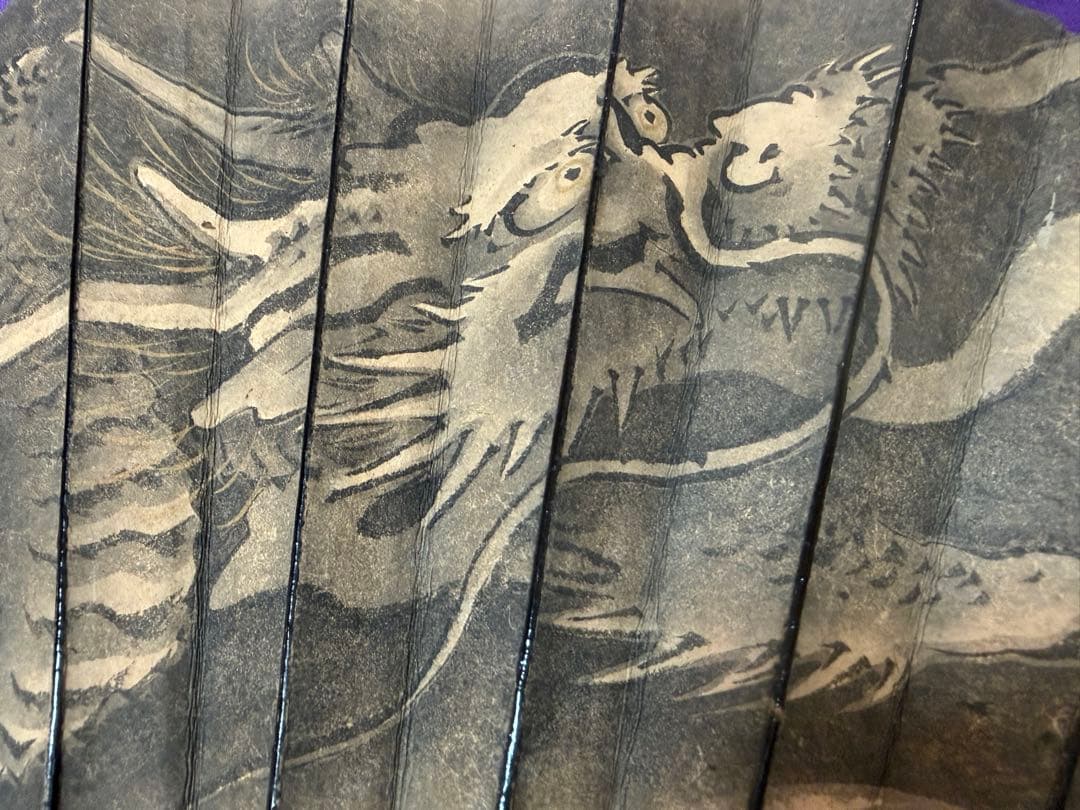 希少品　日本画　浮世絵師　歌川國歳肉筆　龍図鉄扇　軍扇（手慣らし鎧兜日本刀装具侍