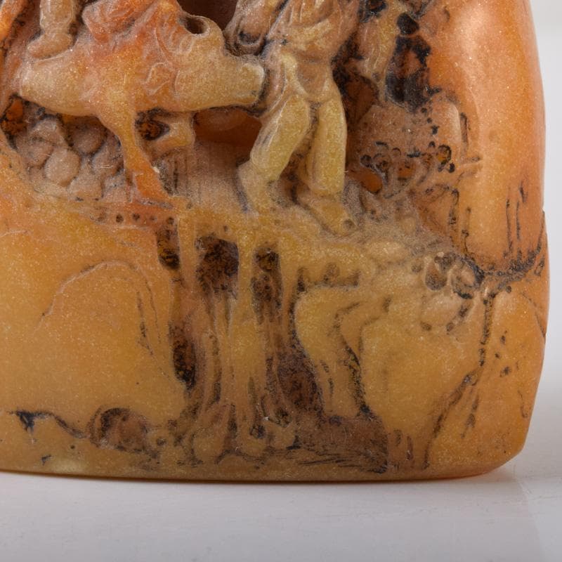 中国　篆刻　玉石田黄石彫刻　山水人物刻　印材　置物　V　7781