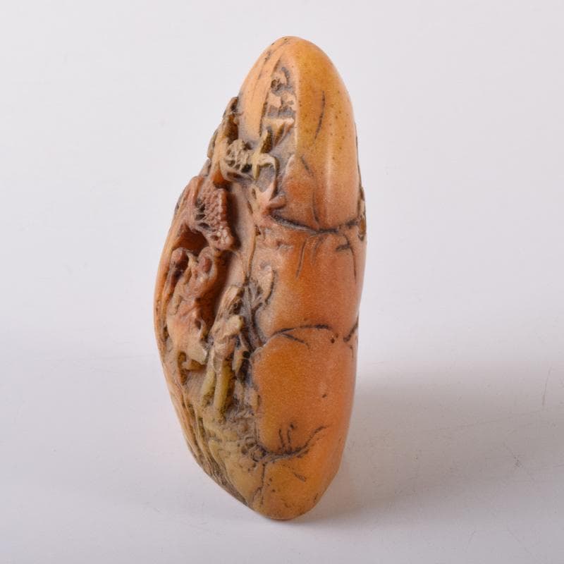 中国　篆刻　玉石田黄石彫刻　山水人物刻　印材　置物　V　7781