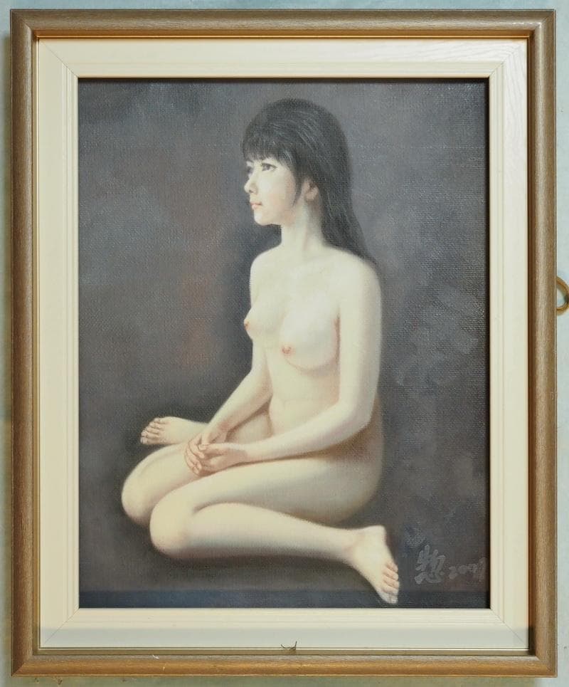 人物画　油絵　山田惣右衛門　麗　F6　額付き　手描き　肉筆