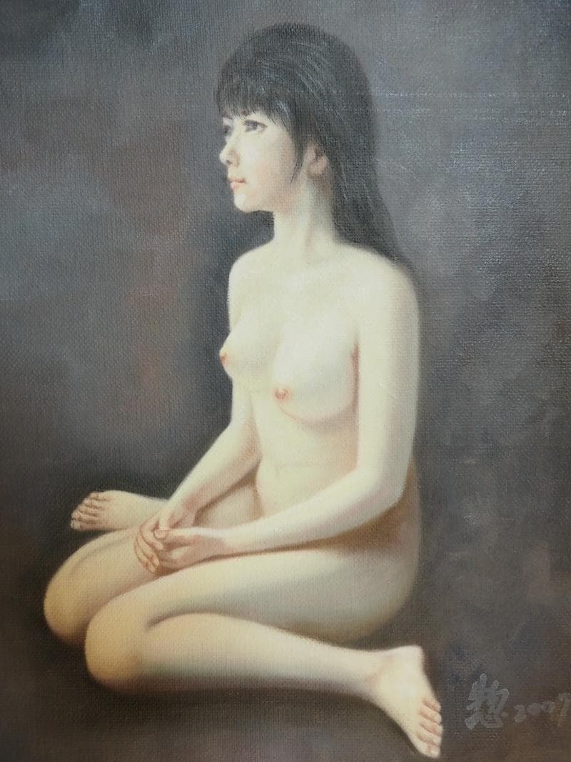 人物画　油絵　山田惣右衛門　麗　F6　額付き　手描き　肉筆