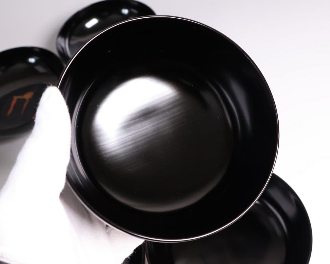 【MB196】輪島塗 天然木漆塗 黒塗椀 三客 蒔絵 大和絵 源氏絵 人物 昭和