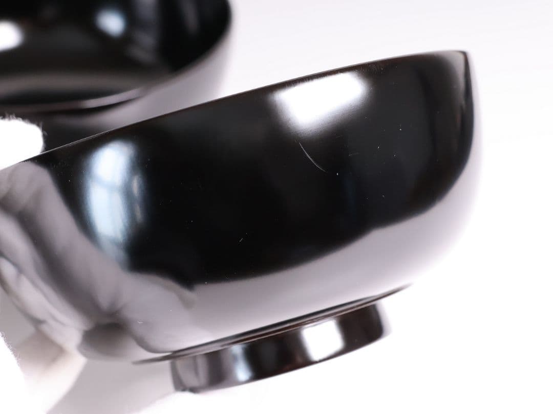 【MB196】輪島塗 天然木漆塗 黒塗椀 三客 蒔絵 大和絵 源氏絵 人物 昭和