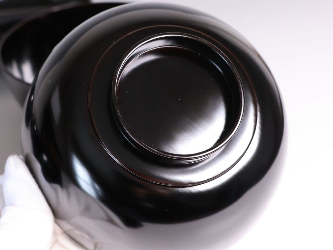 【MB196】輪島塗 天然木漆塗 黒塗椀 三客 蒔絵 大和絵 源氏絵 人物 昭和