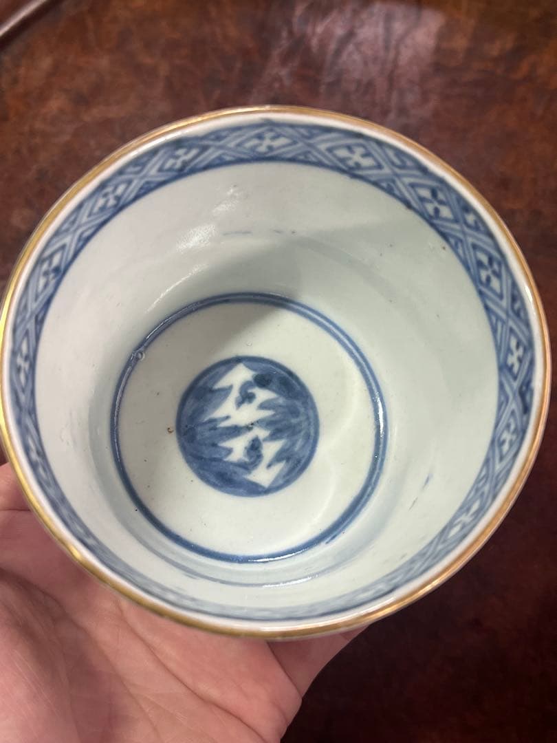 蕎麦猪口　そばちょこ　色絵　草花　あざみ　無傷完品　大振り　そば猪口　古伊万里