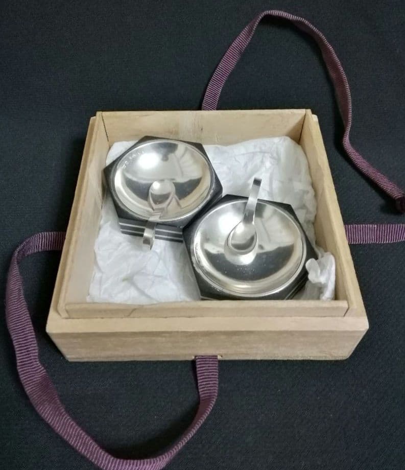 スウェーデン　GAB社　シルバー調味料入れ　トレー　スプーン　黒檀　アンティーク