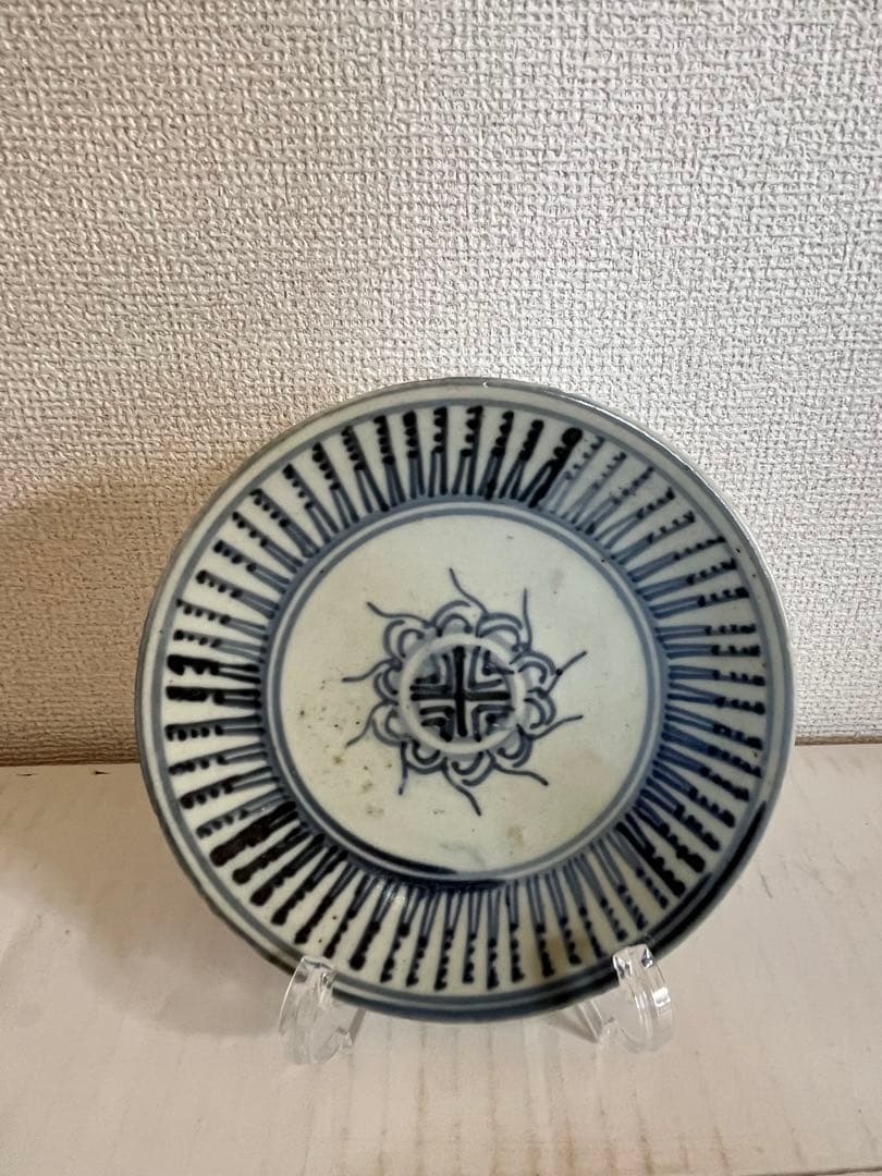 中国美術清時代 　萬寿紋染付 青花 花唐草文皿 2枚