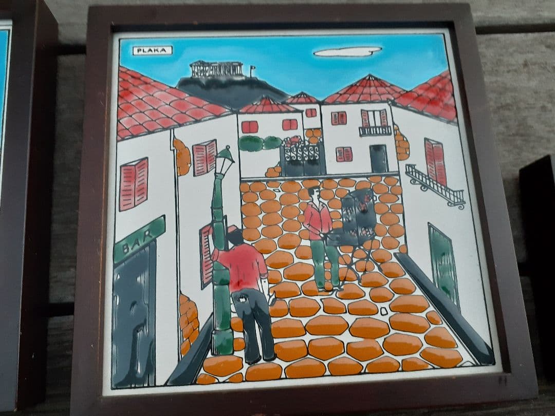 【ぶらんしぇ】ギリシャ風景　壁掛けアートタイル　4枚セット+2枚