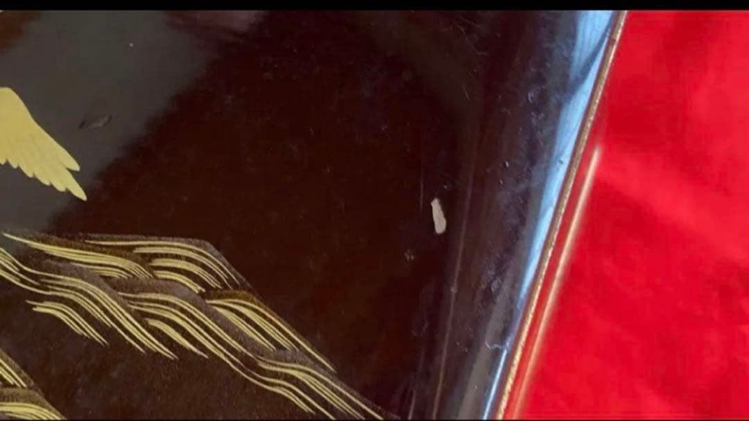 漆器 重箱 金色の鶴と波模様　輪島塗