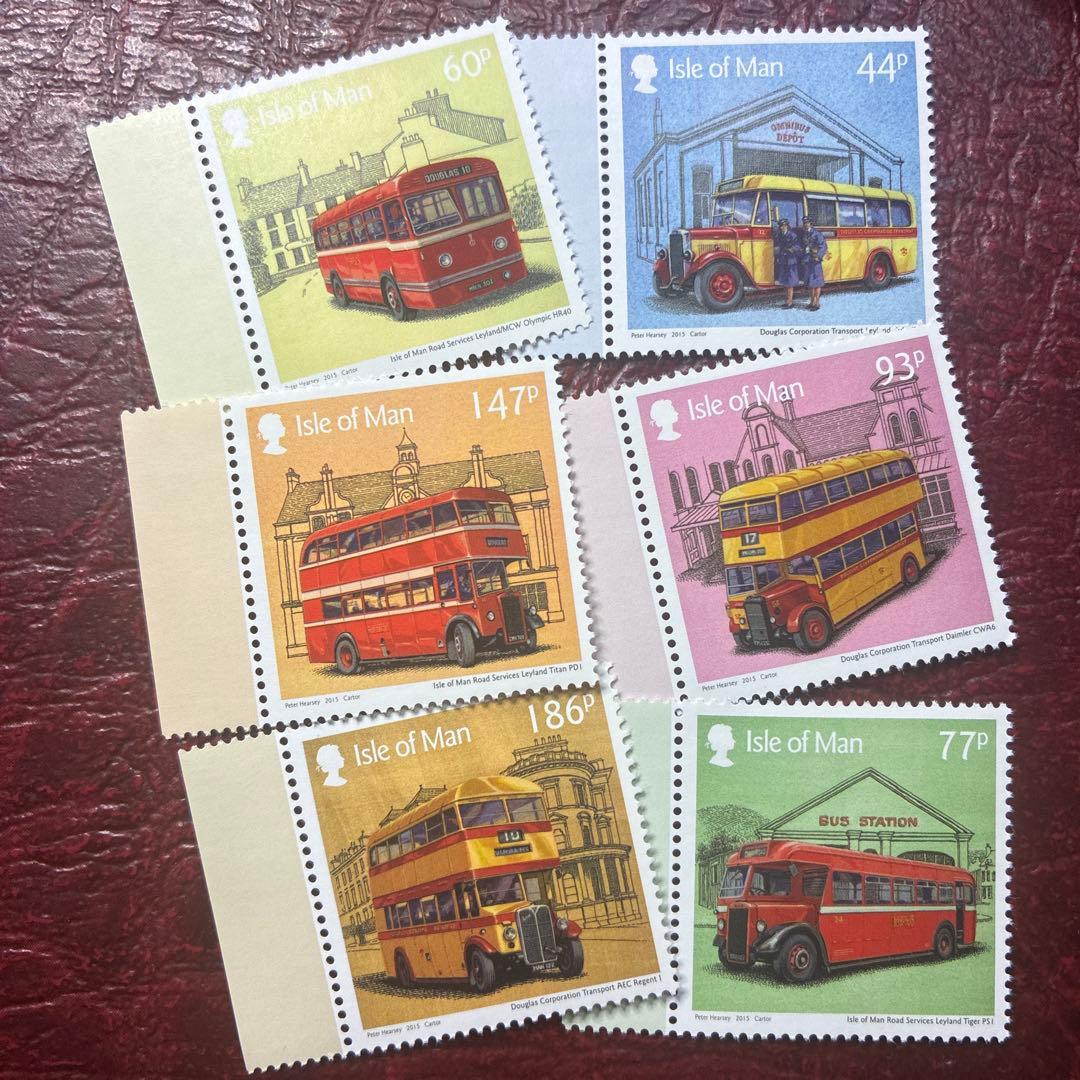 77074セール現品限　外国切手　英領マン島発行バス6種揃高額券特殊インク