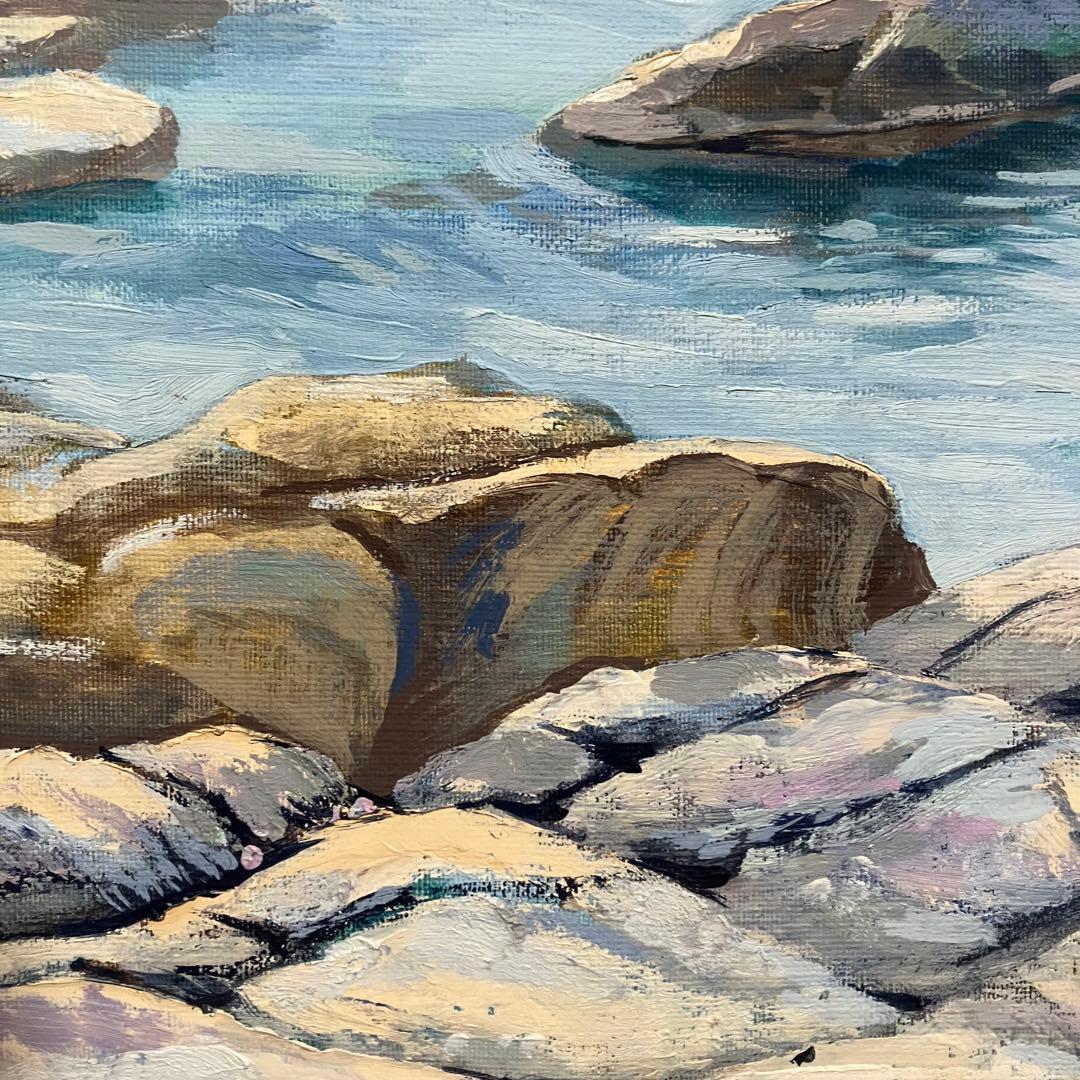 油絵「海岸の風景」F8号大きめキャンバス　絵画　原画　油彩画　夏