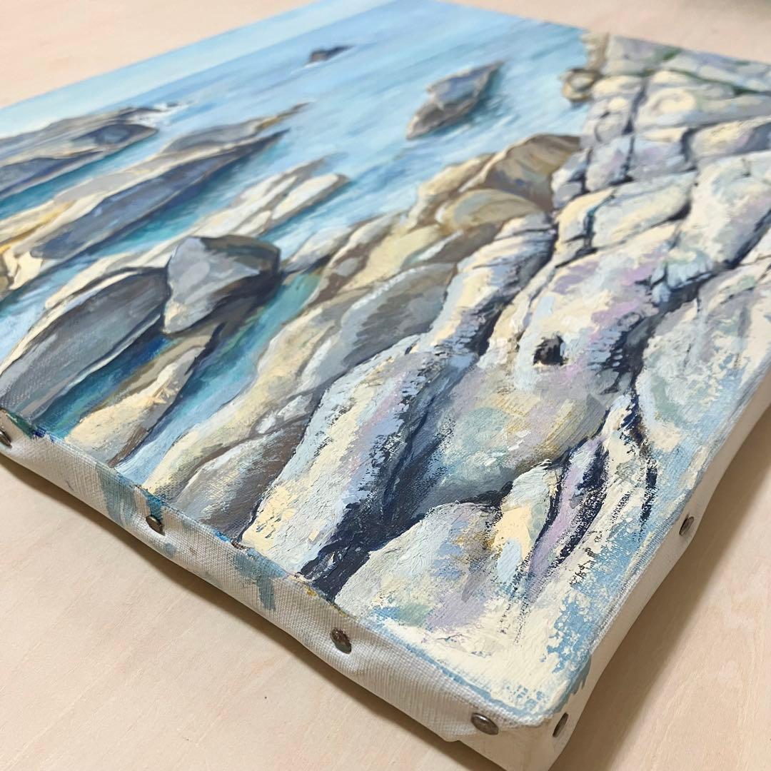 油絵「海岸の風景」F8号大きめキャンバス　絵画　原画　油彩画　夏