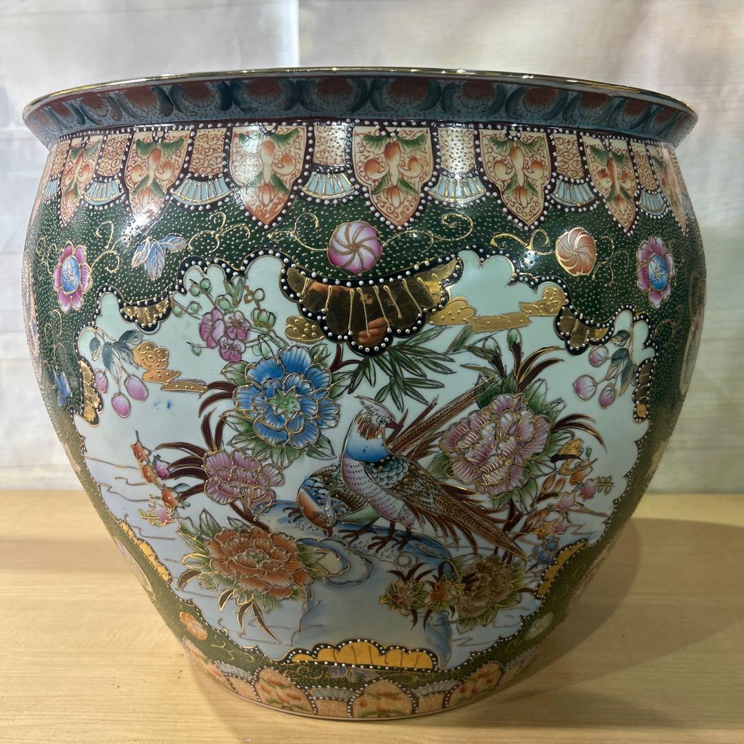 花鳥文内側金魚 陶器製丸型鉢