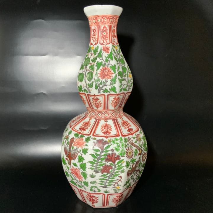 赤絵八角瓢箪型花瓶・古玩万暦赤絵瓶・時代花器・煎茶道具・中国骨董