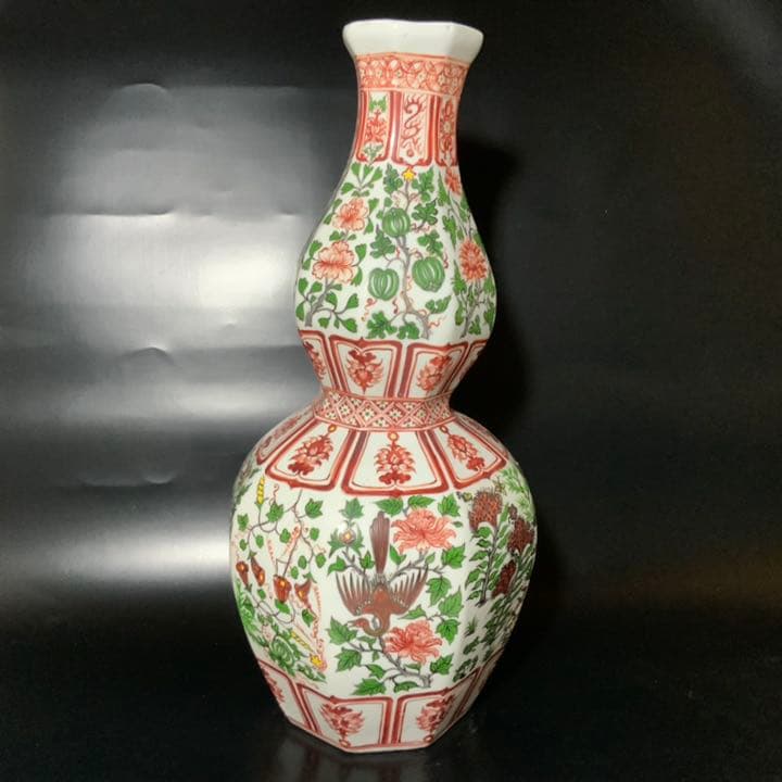 赤絵八角瓢箪型花瓶・古玩万暦赤絵瓶・時代花器・煎茶道具・中国骨董