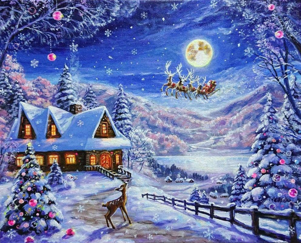 ぷ*あ様 【夜空を眺めて】アクリル画 F3 風景画 絵画