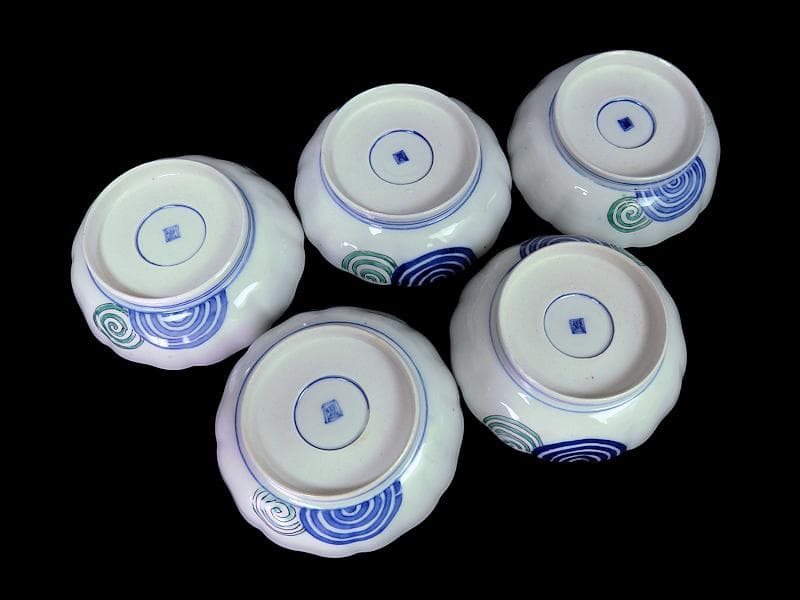 古伊万里　金襴手　撫子に桜花の図　膾皿　５客　D129AS-DAp