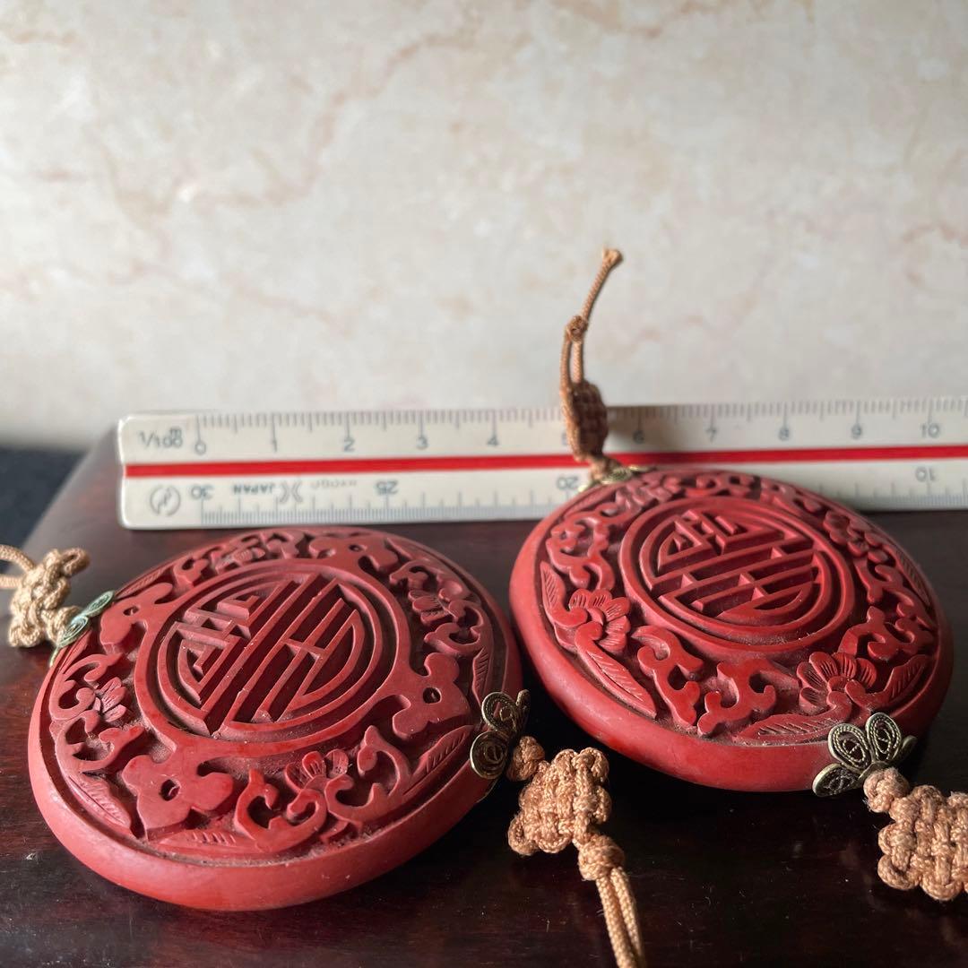 堆朱　漆　風鎮　朱　中国　アンティーク　掛軸　飾り　古玩　古美術　China 赤