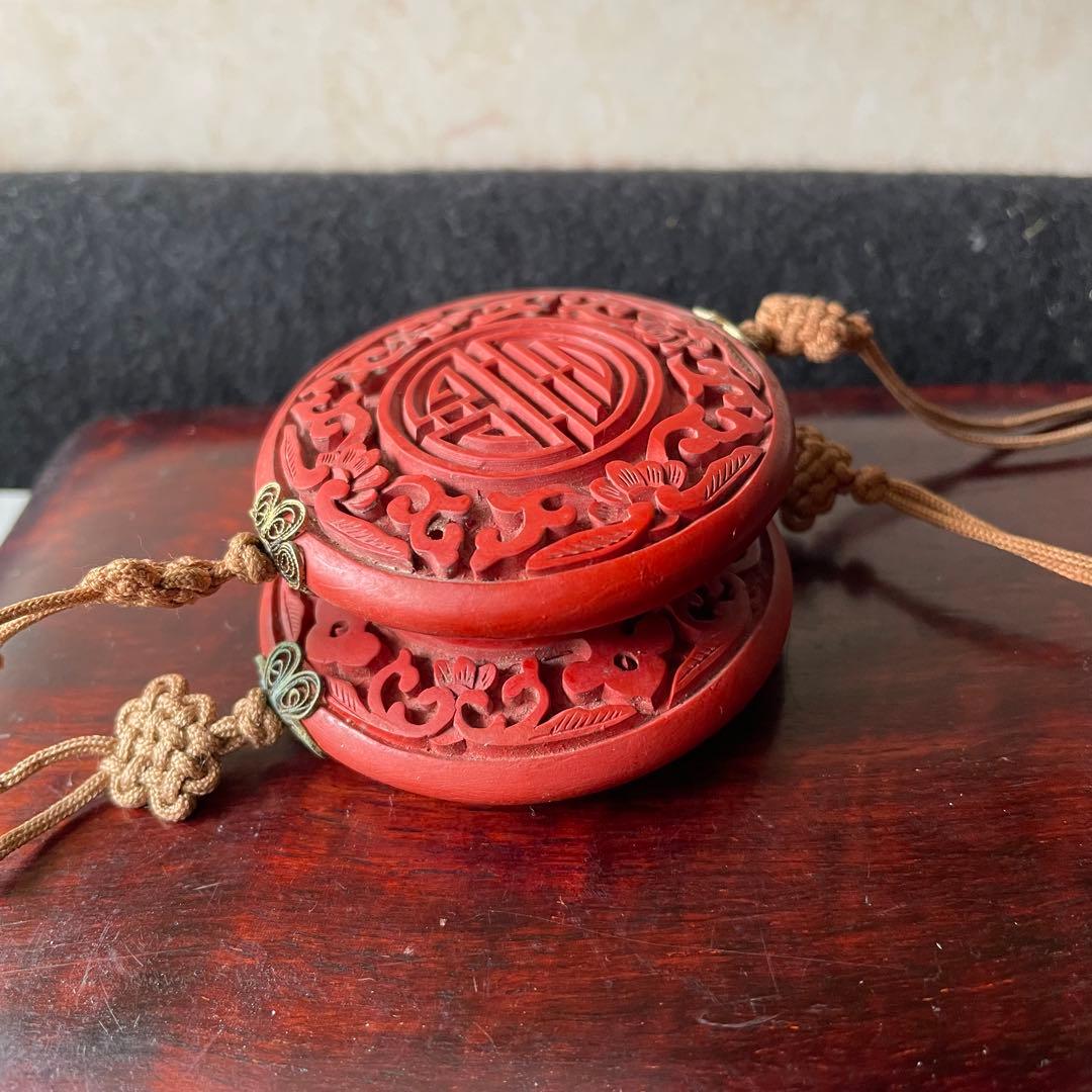 堆朱　漆　風鎮　朱　中国　アンティーク　掛軸　飾り　古玩　古美術　China 赤